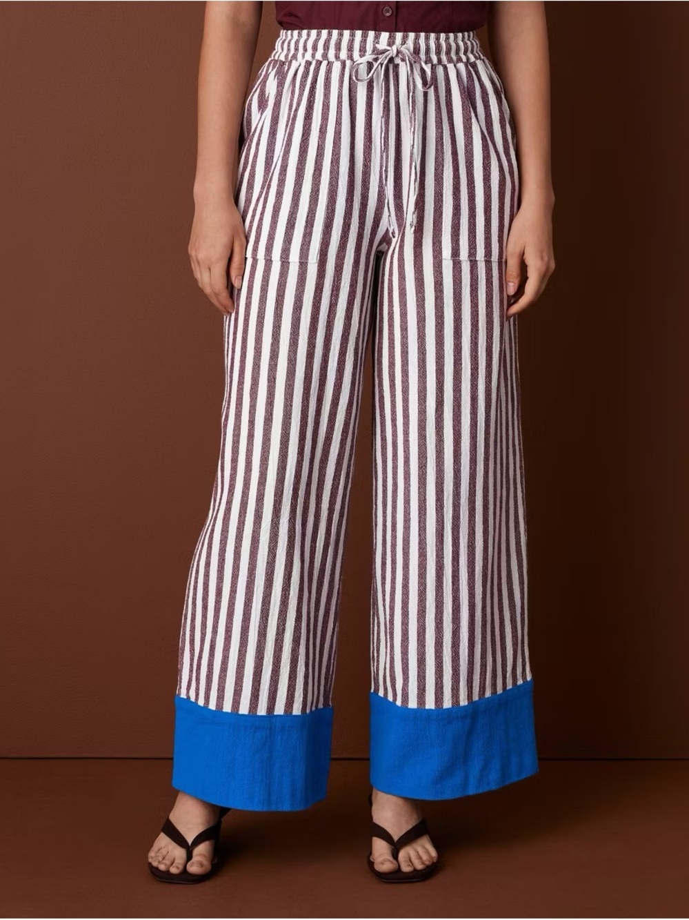Rosie Assoulin x Target Women's Striped Drawstring Wide Leg Pants Burgundy/Blue